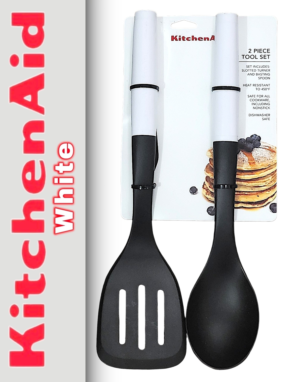 KitchenAid White 2-Piece Cooking Tool Set - Slotted Turner & Basting Spoon